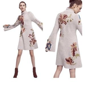 Anthropologie Knitted & Knotted Embroidered Petals Swing Sweater Dress Size S